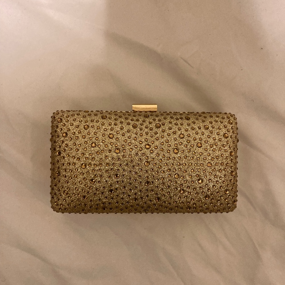 Gold Crystal Embellished Evening Clutch - Sparkling Wristlet - Picture 2 of 8